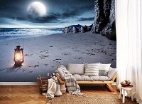 3д флизелиновые фотообои Ночная Луна - Морской пляж (13016V)+клей