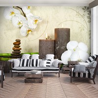 Флизелиновые фотообои 3D СПА 368 x 280 см Цветы орхидеи и свечи (13018V10)+клей