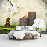 Флізелінові фотошпалери для стін з орхідеями СПА 3D Квіти та свічки (13018V)+клей