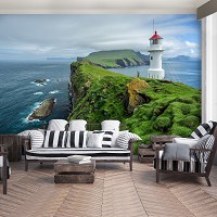 3D Морской пейзаж флизелиновые фотообои 368 x 280 см Маяк на берегу (13020V10)+клей