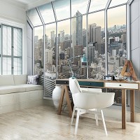 Флизелиновые фотообои город 368х280 см 3D Нью-Йорк - Вид из окна  (13021V10)+клей