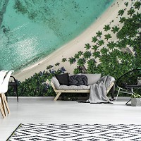 Флизелиновые фотообои Листья Пальмы Море - Изумрудный пляж (13022V)+клей