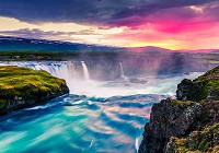 Флізелінові фотошпалери небо захід сонця 3D Природа Ландшафт Скелі Барвистий чарівний водоспад (13024V)+клей - вид 1 мініатюра