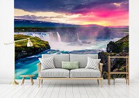 Флизелиновые фотообои Природа Ландшафт Скалы пейзаж 3D 368 x 280 см Красочный волшебный водопад (13024V10)+клей