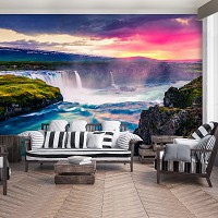 Флизелиновые фотообои с природой 3D Ландшафт Скалы 312 x 219 см Красочный волшебный водопад (13024VEXXL)+клей