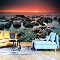 3D Флизелиновые фотообои на кухню 368 x 280 см Море - Камни на воде (13031V10)+клей