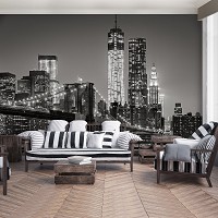 Флізелінові фотошпалери хмарочоси 416 x 290 см Місто вночі – бруклінський міст (13032VEXXXXL)+клей