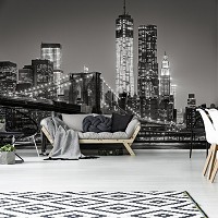 Флизелиновые фото обои ночной город в комнату 416x254 см Нью-Йорк: бруклинский мост 13032VEXXXL+клей