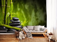 Готовые флизелиновые фотообои 3D СПА 368 x 254 см Природа - Черные камни и бамбук (13036V8)+клей