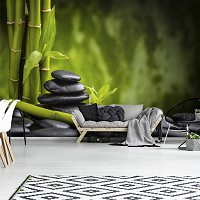 Флізелінові фотошпалери для спальні 3D СПА 368x280 см Природа - Чорне каміння та бамбук (13036V10)+клей