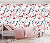 Флизелиновые фотообои на стену 368x254 см Красочный цветочный узор (13039V8) +клей