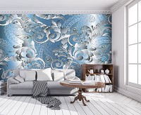 Фото красивых цветов флизелиновые фотообои Орнамент в голубых тонах (13045V)+клей