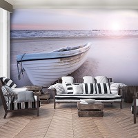 Флизелиновые 3D фотообои вид на море 254 x 184 см Лодка на пляже (13050V4)+клей