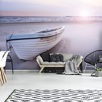 Флизелиновые 3D фотообои море на стену 3D 460 x 300 см Лодка на пляже (13050V12)+клей