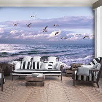 Флизелиновые 3д фотообои в гостиную природа 416 x 290 см Чайки над морем (13051VEXXXXL)+клей