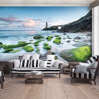 3д флизелиновые фотообои море 368 x 280 см камни и старинный маяк (13052V10)+клей