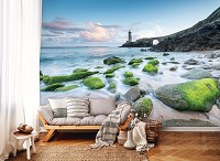 Флизелиновые 3D фотообои море пляж 3D 460 x 300 см камни и старинный маяк (13052V12)+клей