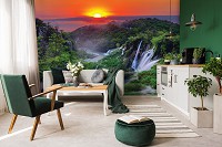 Флизелиновые фото обои 3d Ландшафт Амазонка Джунгли 312x219 см Природа - Водопад под красочным закатом (13055VEXXL)+клей