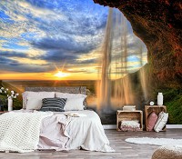 Фотообои 3D флизелиновые Пейзаж Норвегия 312 x 219 см Природа - Водопад и восход солнца (13056VEXXL)+клей