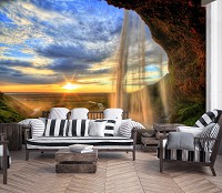 Фотообои 3D флизелиновые Пейзаж Норвегия 416 x 290 см Природа - Водопад и восход солнца (13056VEXXXXL)+клей