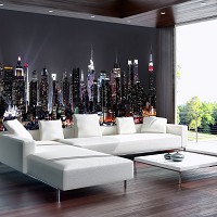 Флизелиновые фотообои в спальню над кроватью фото Город 368x254 см Ночной причал Нью-Йорка (1309V8)+клей