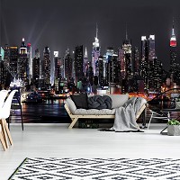 Зал с флизелиновыми фотообоями Город Мегаполис Небоскребы 312x219 см Ночной причал Нью-Йорка (1309VEXXL)+клей