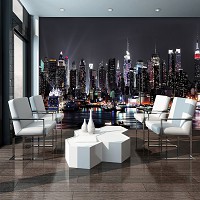3 д флизелиновые фотообои в спальню Город Мегаполис Небоскребы 416x254 см Ночной причал Нью-Йорка (1309VEXXXL)+клей