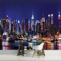 Флизелиновые фотообои на стену города мира Мегаполис Небоскребы 312x219 см Причал Нью-Йорка ночью (1310VEXXL)+клей