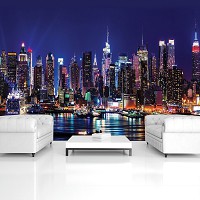 Флизелиновые фотообои Город Мегаполис Небоскребы Панорама 416x254 см Причал Нью-Йорка ночью (1310VEXXXL)+клей