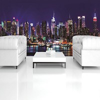 Флізелінові фотошпалери Місто Мегаполіс Хмарочоси Панорама 254x184 см Причал Нью-Йорка вночі (1310V4)+клей - вид 8 мініатюра