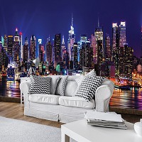 Красивые флизелиновые фотообои города Мегаполис Небоскребы Панорама 368x254 см Причал Нью-Йорка ночью (1310V8)+клей - вид 9 миниатюра