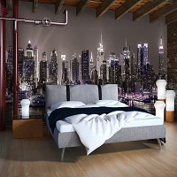 Флизелиновые фотообои Метрополис Небоскребы Река 312x219 см Город Нью-Йорк ночью в сепии (1311VEXXL)+клей