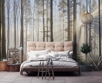 3D Флизелиновые фото обои с деревьями на стену 254 x 184 см Природа - Туман сквозь светлый лес (13136V4)+клей