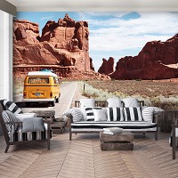 Пейзаж машина флизелиновые фотообои 312x219 см 3D Природа - Путешествие по каньону (13145VEXXL) +клей