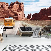 Флизелиновые фотообои в интерьере машина 416x254 см 3D Природа - Путешествие по каньону (13145VEXXXL) +клей