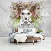 Флизелиновые фотообои на стену 312 x 219 см Девушки - Женское лицо в цветах (13157VEXXL)+клей