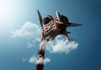 Флизелиновые фотообои 3D Животные - Жираф поймал самолет (13158V)+клей - вид 1 миниатюра