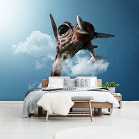 Флизелиновые фотообои облака 3D 312 x 219 см Животные - Жираф поймал самолет (13158VEXXL)+клей