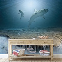 3D Вид на море флизелиновые фотообои 368 x 254 см Животные - Акулы на рифе (13161V8)+клей