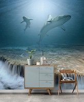 3D Море флизелиновые фотообои 312 x 219 см Животные - Акулы на рифе (13161VEXXL)+клей