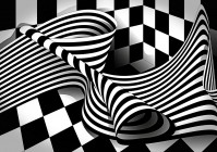 Флизелиновые абстрактные фотообои на стену 3D Полосы 254 x 184 см Фигуры - Черно-белая волна (лента) (13176V4)+клей - вид 1 миниатюра
