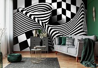 Флизелиновые абстрактные фотообои на стену 3D Полосы 254 x 184 см Фигуры - Черно-белая волна (лента) (13176V4)+клей - вид 6 миниатюра