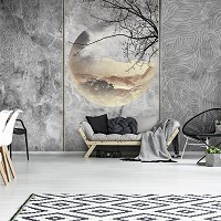 Флизелиновые фотообои в коридор Бетон Природа - Отражение гор в луне (13182V)+клей