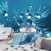 3D Флизелиновые фотообои в спальню природа 312 x 219 см Цветы - Нежные капли на одуванчиках (13183VEXXL)+клей