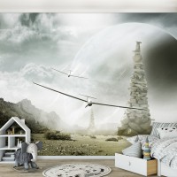 Флизелиновые 3D фото обои самолет 254 x 184 см Фантастический планер (13195V4)+клей