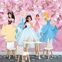 Флизелиновые фото обои с принцессами дисней Для Детей Замок Сказка 368x254 см Для девочек - среди цветов (13236V8)+клей