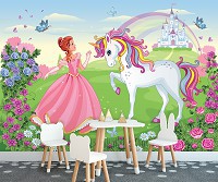 Флизелиновые фотообои бабочки 368 x 254 см Для девочек - Принцесса с единорогом (13238V8)+клей