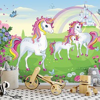 Готовые флизелиновые фотообои 460 x 300 см Для девочек - Единороги (13239V12)+клей