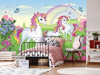 Лошади фото обои детские флизелиновые 254x184 см Для девочек - Единороги (13239V4)+клей