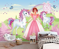 Флизелиновые фотообои фото 416 x 254 см Для девочек - Принцесса и два единорога (13240VEXXXL)+клей
